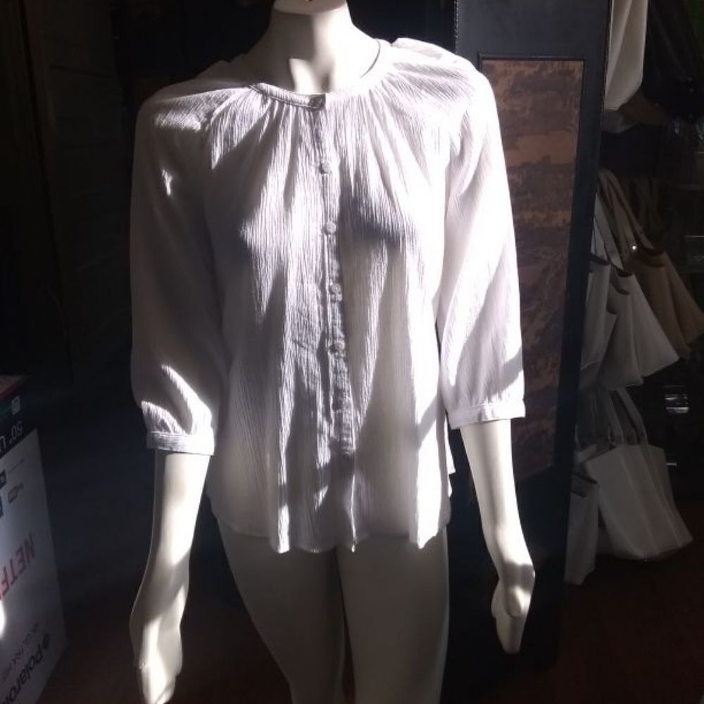 Denim & Co. Women's Top 3/4 Sleeve Button Down White Size XS